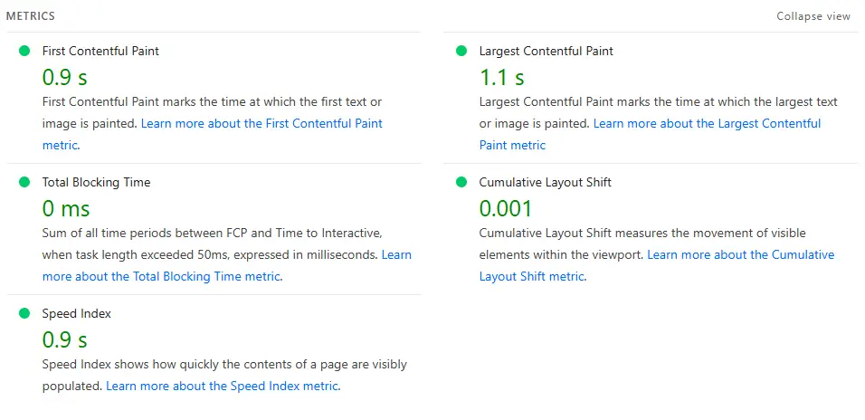 core web vitals metrics