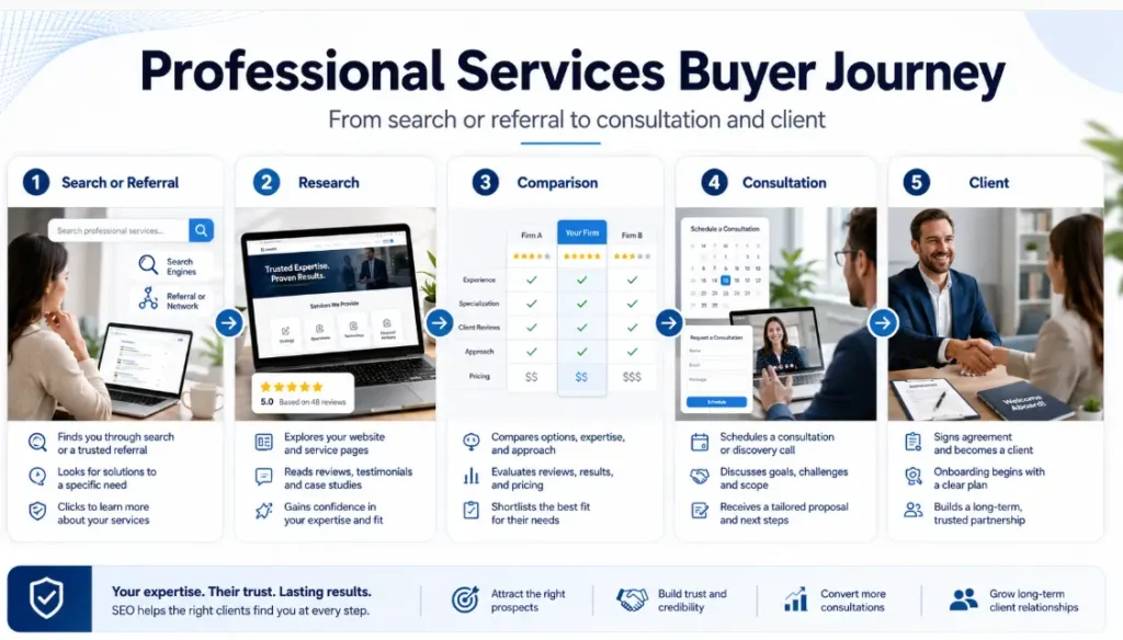 SEO for professional services buyer journey from search to consultation